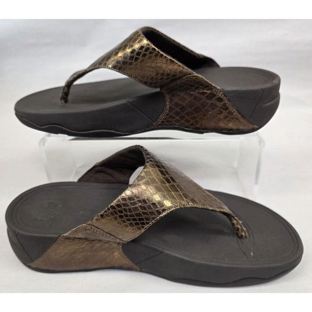 Fitflop Lulu (Sz 7) Women's Bronze Shimmer Brown Flip Flop Thong Sandals